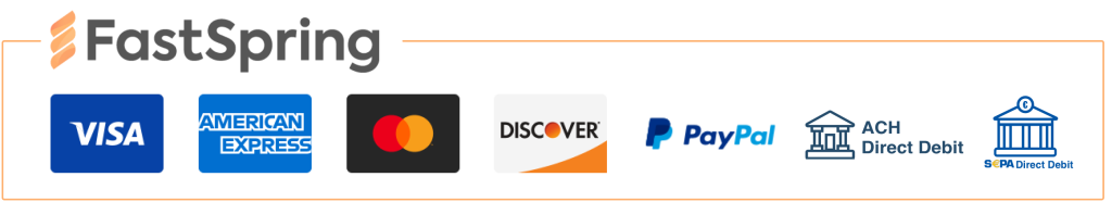 Major payment methods accepted by FastSpring - Radiant Media Player payment service provider